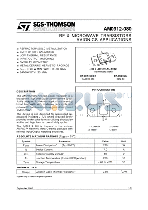 AM0912-080 datasheet - AVIONICS APPLICATIONS RF & MICROWAVE TRANSISTORS