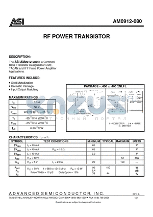 AM0912-080 datasheet - RF POWER TRANSISTOR