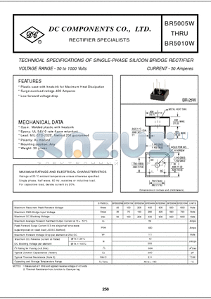 BR5010W datasheet - TECHNICAL SPECIFICATIONS OF SINGLE-PHASE SILICON BRIDGE RECTIFIER