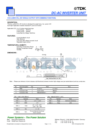 CXA-L0605-VSL datasheet - DC-AC INVERTER UNIT 4W SINGLE OUTPUT WITH DIMMING FUNCTION