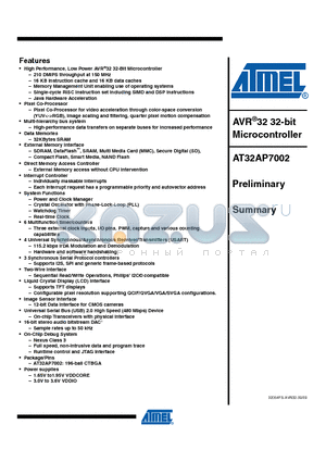 AT32AP7002_09 datasheet - AVR 32 32-bit Microcontroller