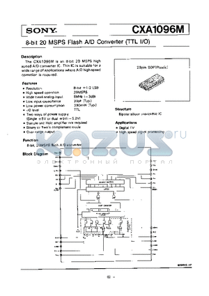 CXA1096M datasheet - 8-bit MSPS Flash A/D Converter (TTL I/O)