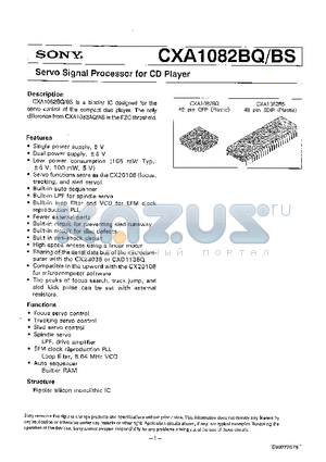 CXA1082BQ datasheet - Servo Signal Processor for CD Player