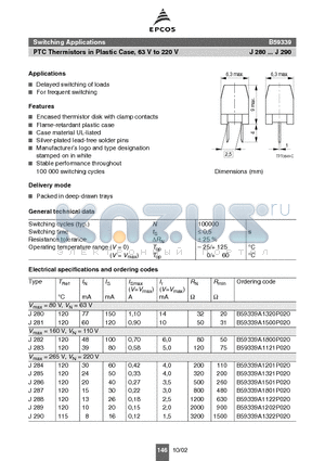 B59339A1121P020 datasheet - PTC Thermistors in Plastic Case, 63 V to 220 V