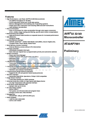 AT32AP7001 datasheet - AVR32 32-bit Microcontroller