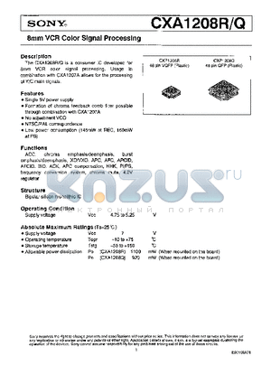CXA1208R datasheet - 8 mm VCR COLOR SIGNAL PROCESSING