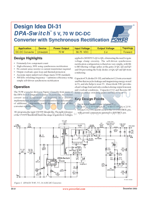 DI-31 datasheet - 5 V, 70 W DC-DC Converter with Synchronous Rectification