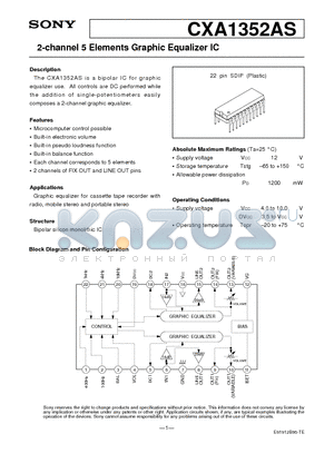 CXA1352AS datasheet - 2-channel 5 Elements Graphic Equalizer IC