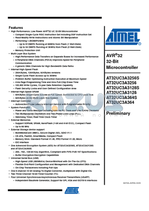 AT32UC3A3128-CTUT datasheet - AVR32 32-Bit Microcontroller