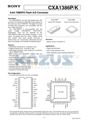 CXA1386K datasheet - 8-bit 75MSPS Flash A/D Converter