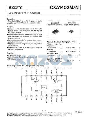 CXA1402M datasheet - LOW POWER FM IF AMPLIFIER