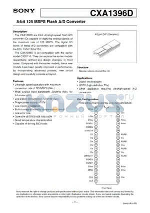 CXA1396D datasheet - 8-bit 125 MSPS Flash A/D Converter