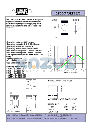 0233G datasheet - designed to provide common mode and differential mode filtering for power supply inputs of computer peripheral and other electronic hardware
