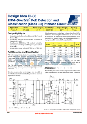 DI-88 datasheet - PoE Detection and Classification (Class 0-3) Interface Circuit