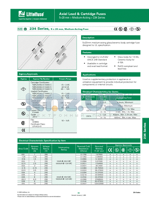 0234001.MXP datasheet - 234 Series, 5 x 20 mm, Medium-Acting Fuse