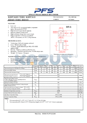 BR68 datasheet - SINGLE PHASE BRIDGE RECTIFIER