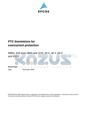 B59607A0120A062 datasheet - PTC thermistors for overcurrent protection