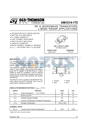 AM1214-175 datasheet - L-BAND RADAR APPLICATIONS RF & MICROWAVE TRANSISTORS