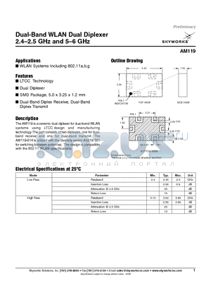 AM119 datasheet - Dual-Band WLAN Dual Diplexer