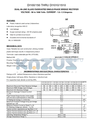 DI1010 datasheet - DUAL-IN-LINE GLASS PASSIVATED SINGLE-PHASE BRIDGE RECTIFIER