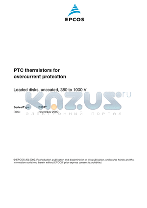 B59751B0120A070 datasheet - PTC thermistors for overcurrent protection