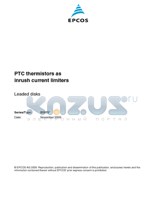 B59754B0120A070 datasheet - PTC thermistors as inrush current limiters