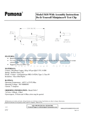5418-7 datasheet - Model 5418 With Assembly Instructions Do-It-Yourself Minipincer^ Test Clip