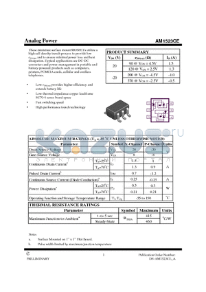 AM1523CE datasheet - N-Channel 20-V (D-S) MOSFET