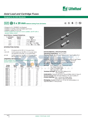 023406.3 datasheet - Axial Lead and Cartridge Fuses - Designed to UL/CSA Standards