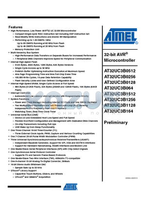 AT32UC3B064-A2UT datasheet - 32-bit AVR^ Microcontroller