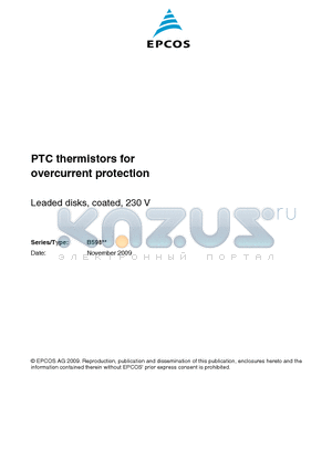 B59840C0130A070 datasheet - PTC thermistors for overcurrent protection