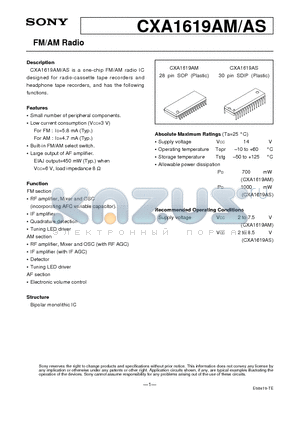 CXA1619AS datasheet - FM/AM Radio