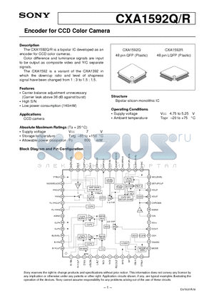 CXA1592 datasheet - Encoder for CCD Color Camera