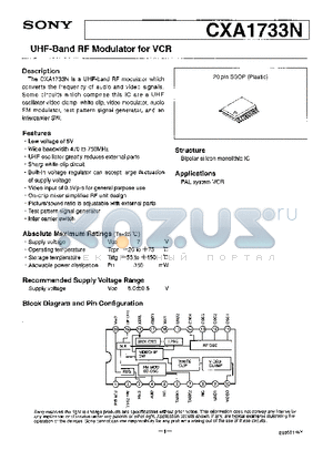 CXA1733N-2 datasheet - UHF-BAND RF MODULATOR FOR VCR