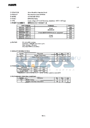 BR93C46R-10SU-1.8 datasheet - Supply voltage 1.8V~5.5V/Operating temperature -40C~85C type