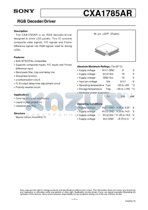CXA1785AR datasheet - US Audio Multiplexing Decoder