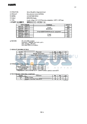 BR93C66-10SU-1.8 datasheet - Supply voltage 1.8V~5.5V/Operating temperature -40C~85C type