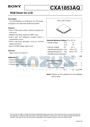 CXA1853AQ datasheet - RGB Driver for LCD