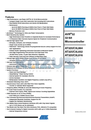 AT32UC3L032-D3UR datasheet - AVR32 32-bit Microcontroller