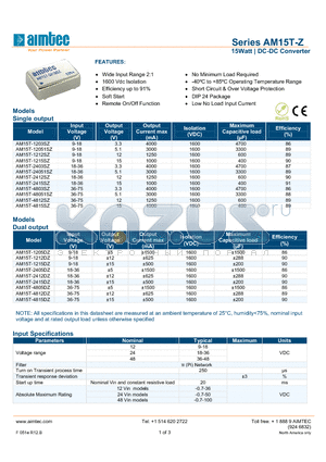 AM15T-Z datasheet - 15Watt | DC-DC Converter