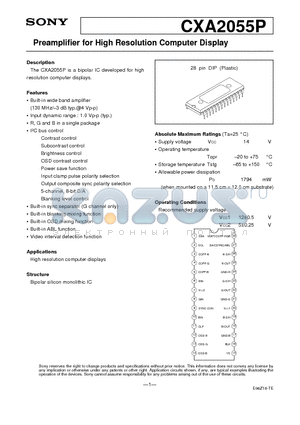 CXA2055P datasheet - Preamplifier for High Resolution Computer Display