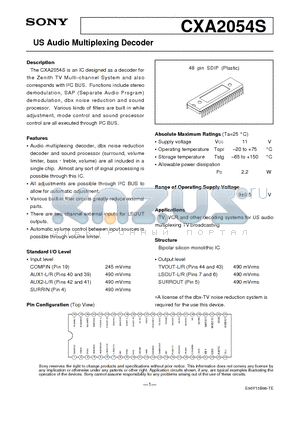 CXA2054S datasheet - US Audio Multiplexing Decoder
