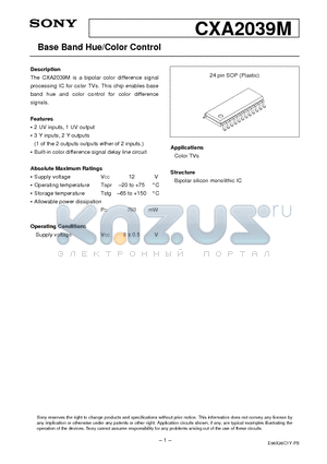 CXA2039M datasheet - Base Band Hue/Color Control