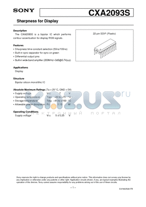 CXA2093S datasheet - Sharpness for Display