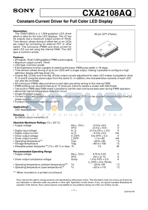 CXA2108AQ datasheet - Constant-Current Driver for Full Color LED Display