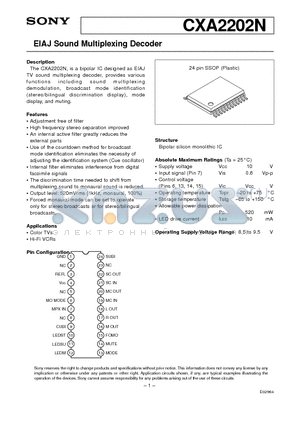 CXA2202N datasheet - EIAJ Sound Multiplexing Decoder