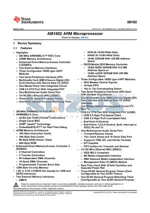 AM1802 datasheet - AM1802 ARM Microprocessor