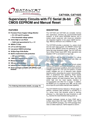 CAT1025WI-28-GT3 datasheet - Supervisory Circuits with I2C Serial 2k-bit CMOS EEPROM and Manual Reset