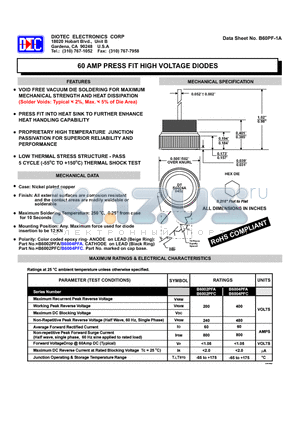 B6004PFC datasheet - 60 AMP PRESS FIT HIGH VOLTAGE DIODES