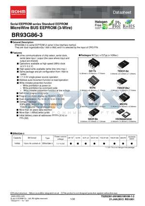 BR93G86FV-3BE2 datasheet - Serial EEPROM series Standard EEPROM MicroWire BUS EEPROM (3-Wire)